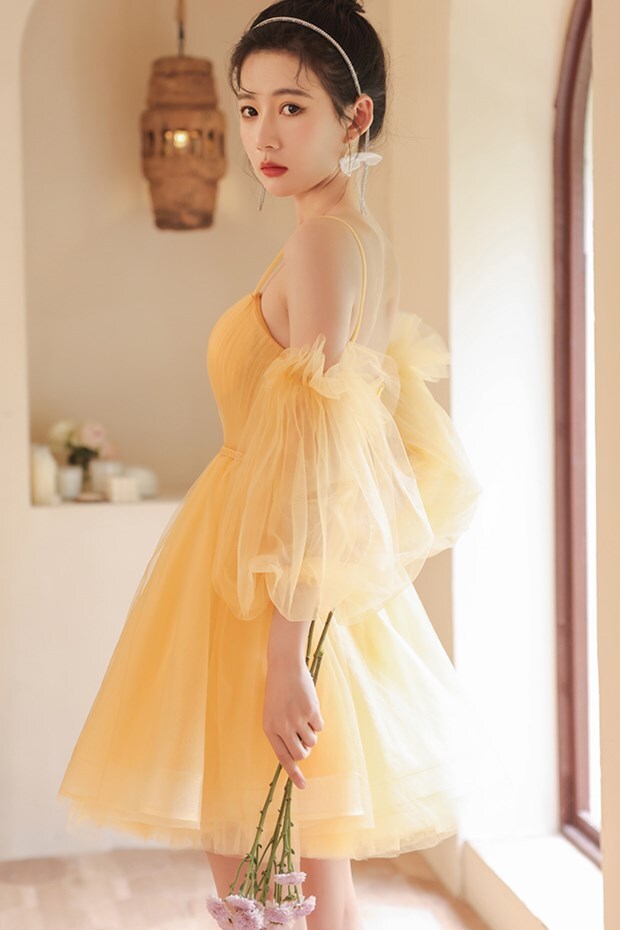 Sunshine Yellow A-line Yellow Short Party Dress