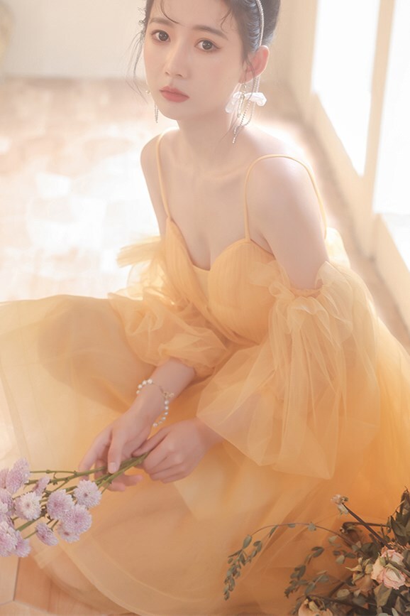 Sunshine Yellow A-line Yellow Short Party Dress