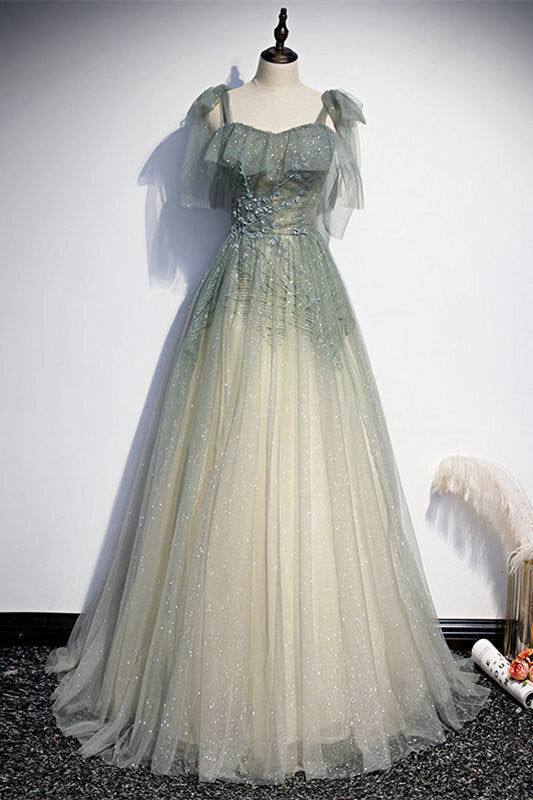 Fairy A-line Ombre Green Long Formal Gown
