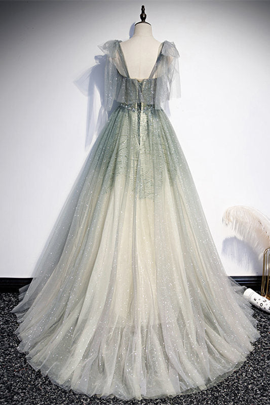 Fairy A-line Ombre Green Long Formal Gown