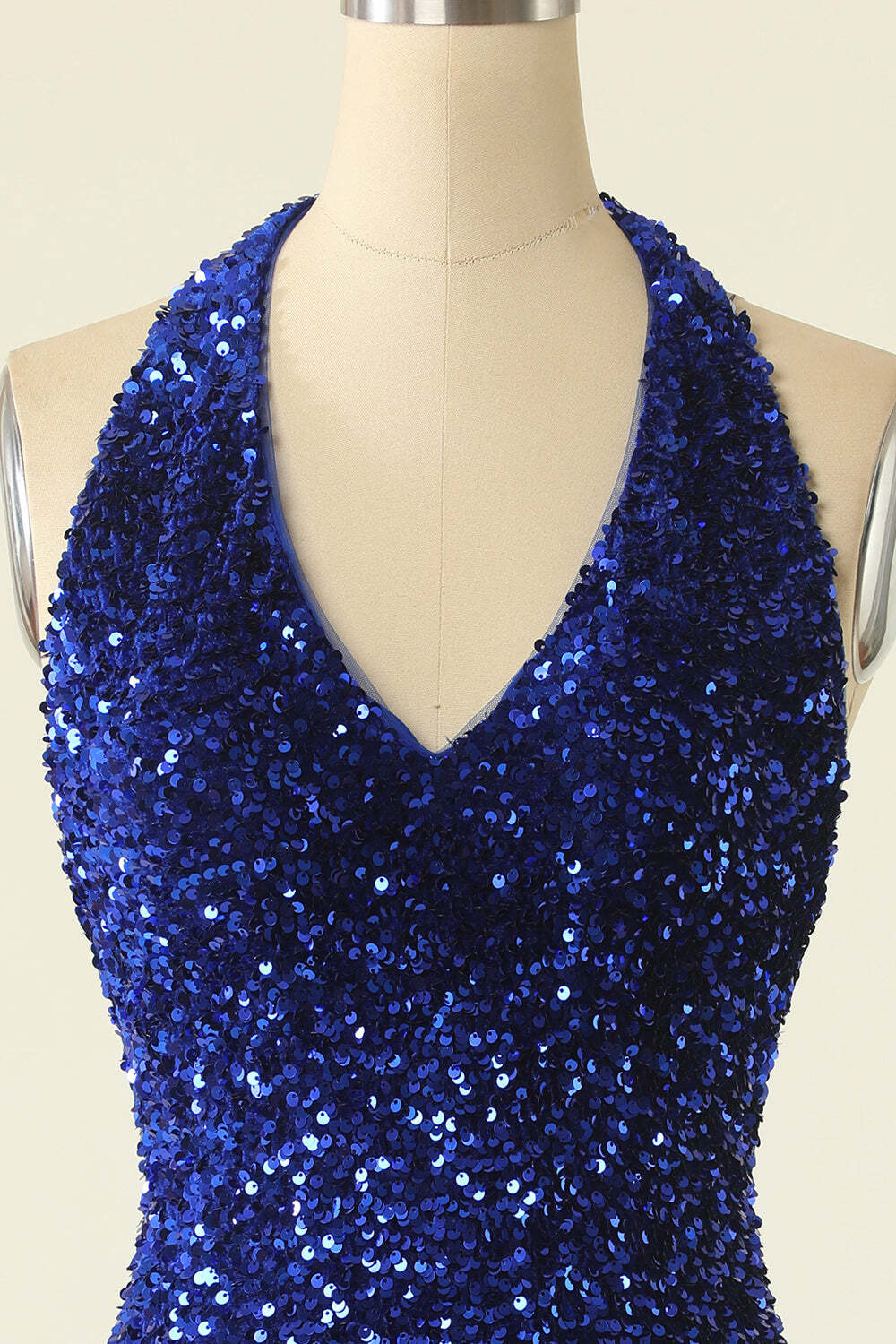 Halter Blue Sequin Bodycon Mini Homecoming Dress
