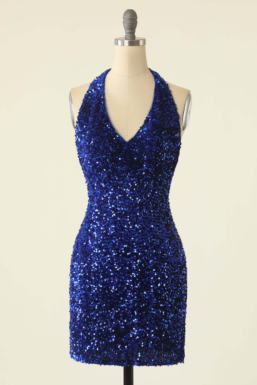 Halter Blue Sequin Bodycon Mini Homecoming Dress