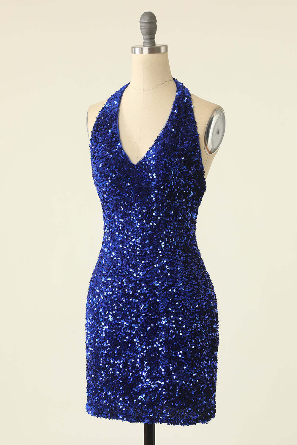 Halter Blue Sequin Bodycon Mini Homecoming Dress