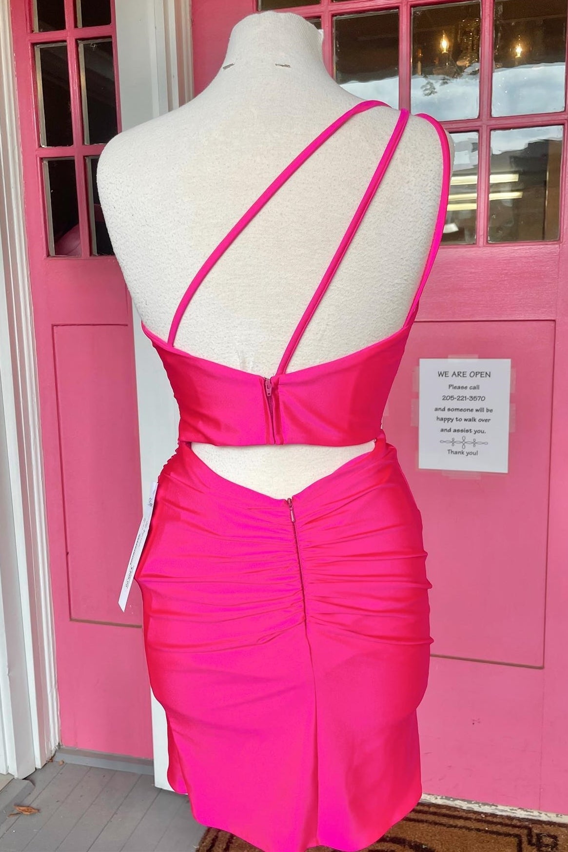 One Shoulder Hot Pink Bodycon Mini Homecoming Dress