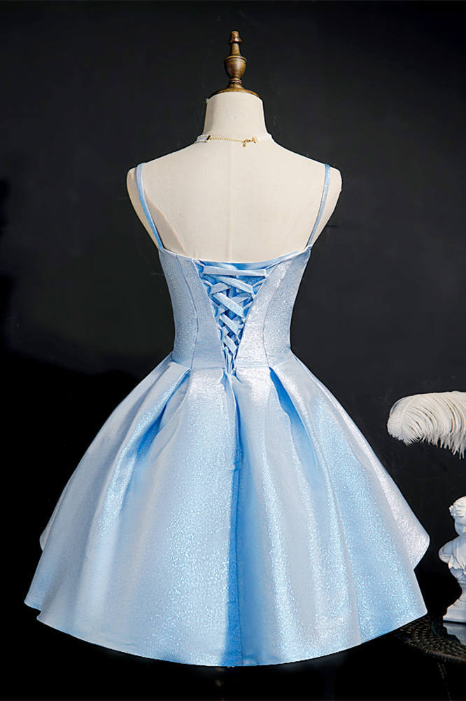 Straps Blue A-line Short Homecoming Dress