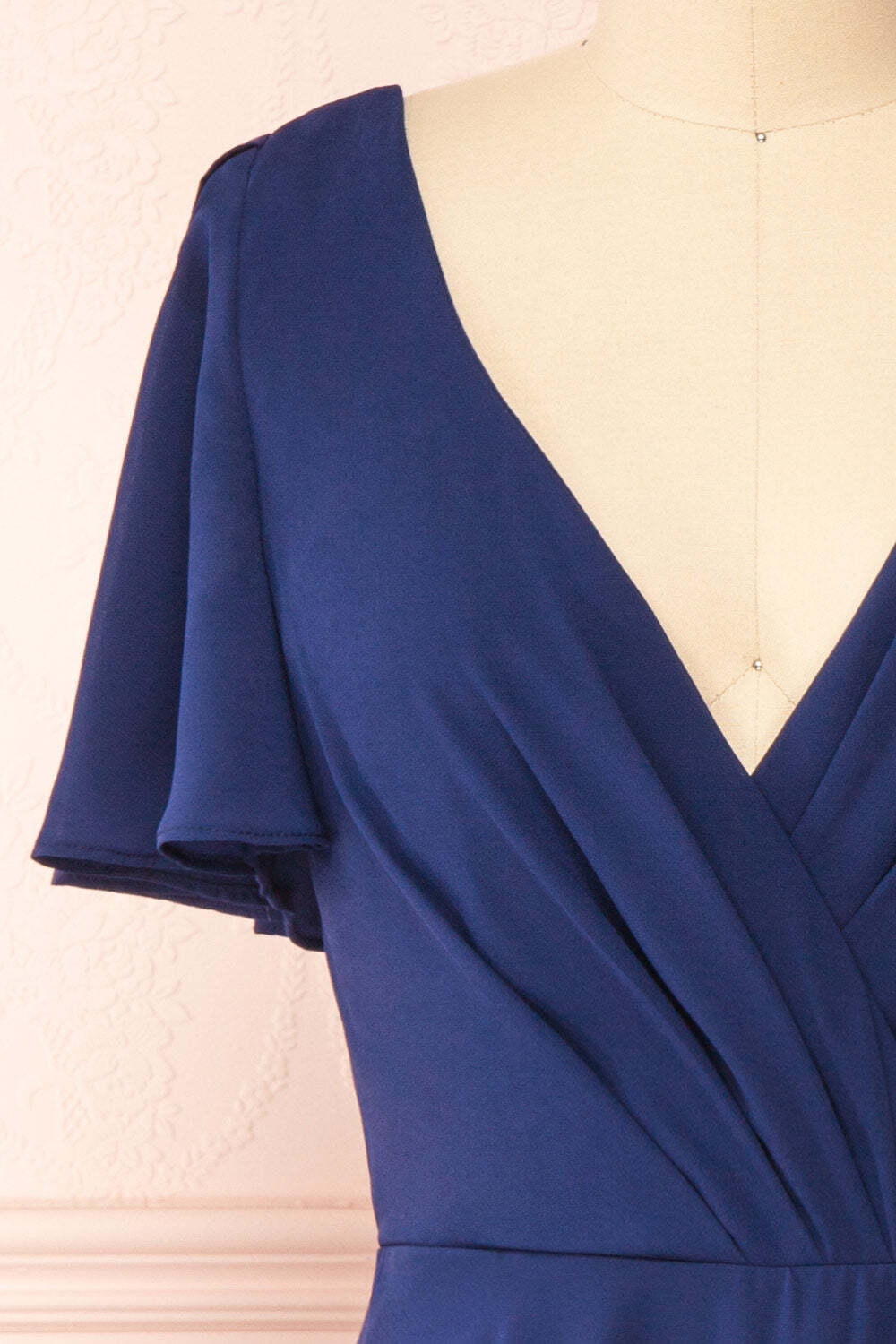 Navy Blue Chiffon A-line Short Bridesmaid Dress with Flutter Sleeves