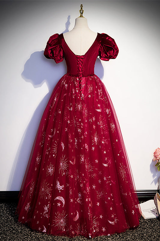 wine red princess dress Burgundy Evening Dress, Chic Party Dress, Off-shoulder Prom Dress,cute Princess Dress,custom Made