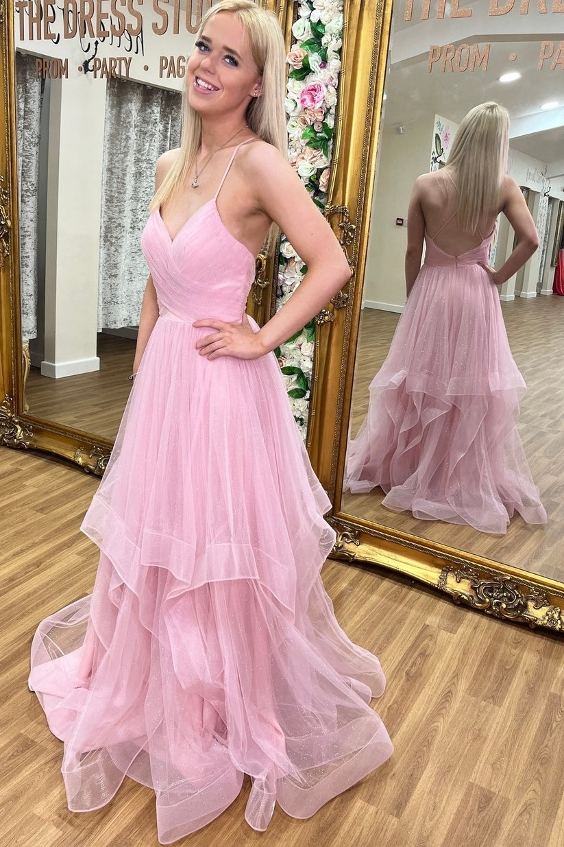Princess Pink Layers A-line Long Prom Dress