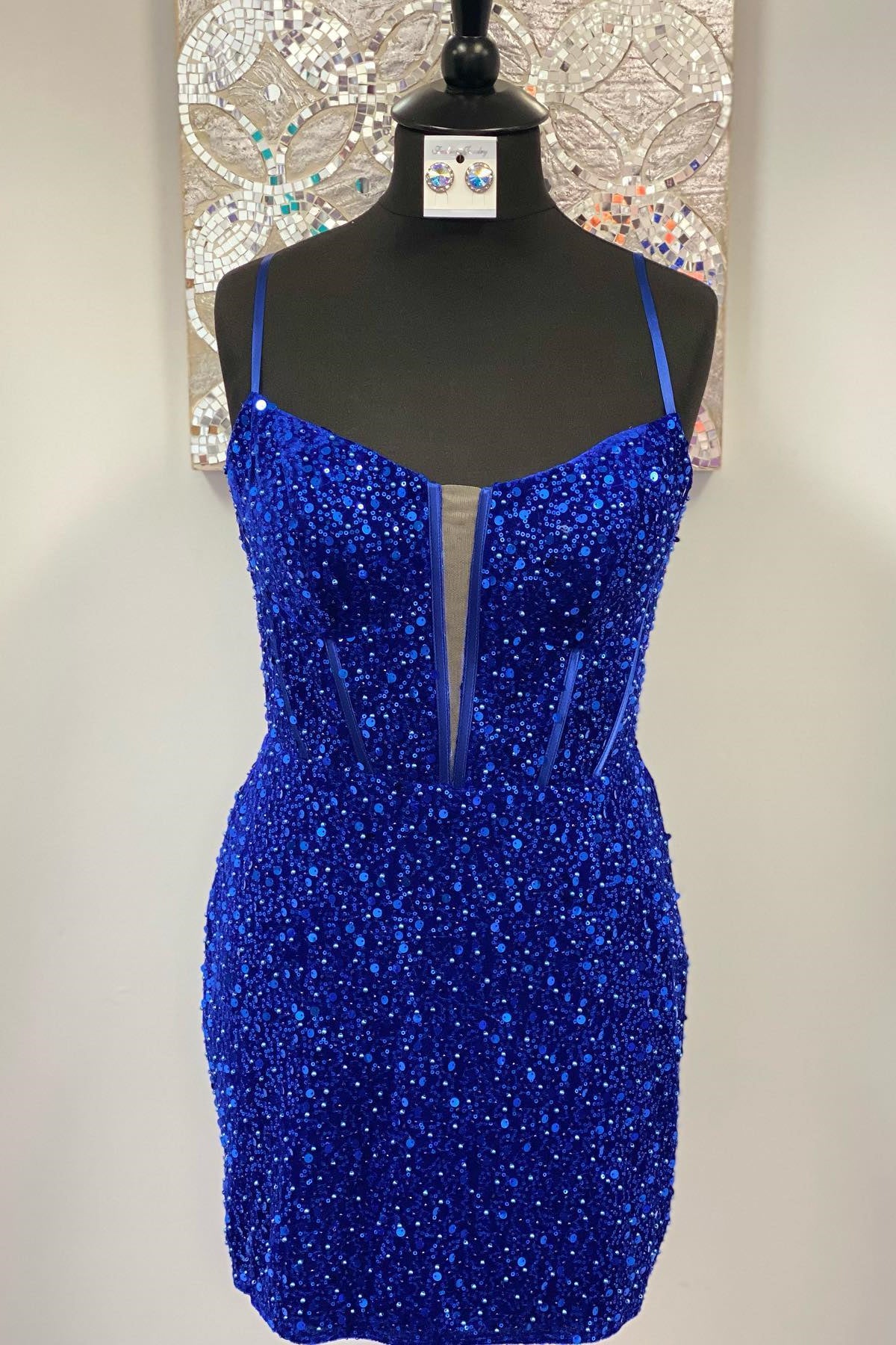 Glitters Royal Blue Sequin Boning Mini Dress