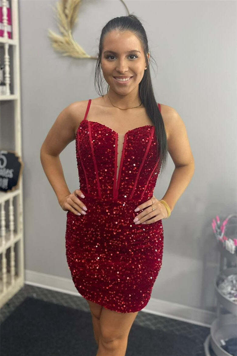 Glitters Red Sequin Boning Mini Dress