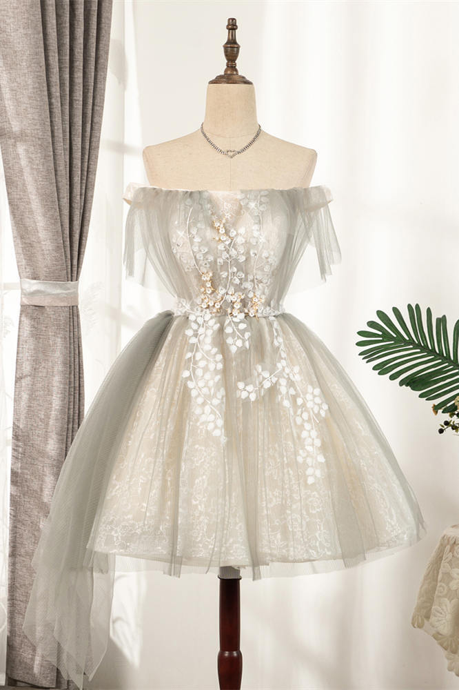 Off the Shoulder Short Grey Homecoming Dress