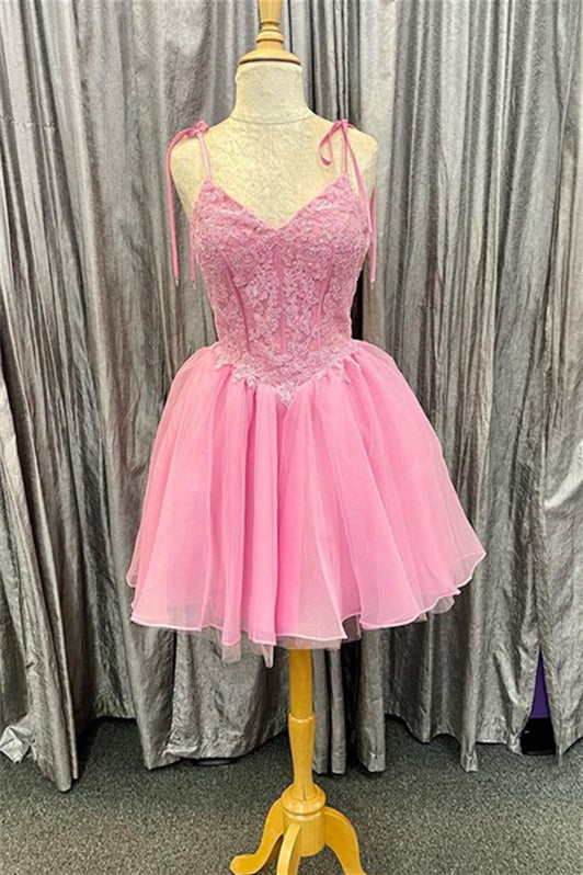 Princess Pink Lace and Tulle A-line Short Homecoming Dress