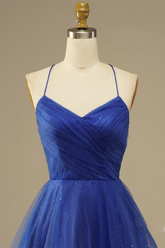 Simple Blue Straps A-line Pleated Short Homecoming Dress