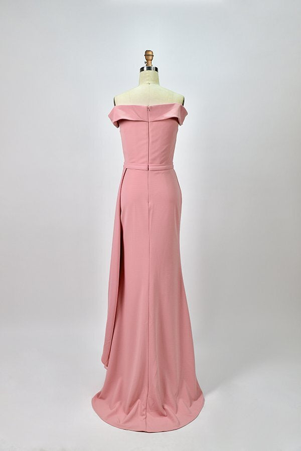 Elegant Blush Pink Off the Shoulder Mermaid Long Prom Dress with Slit