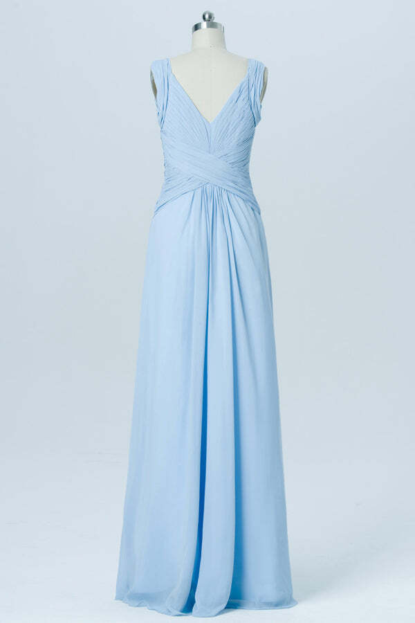 Light Sky Blue Chiffon A-line Long Bridesmaid Dress