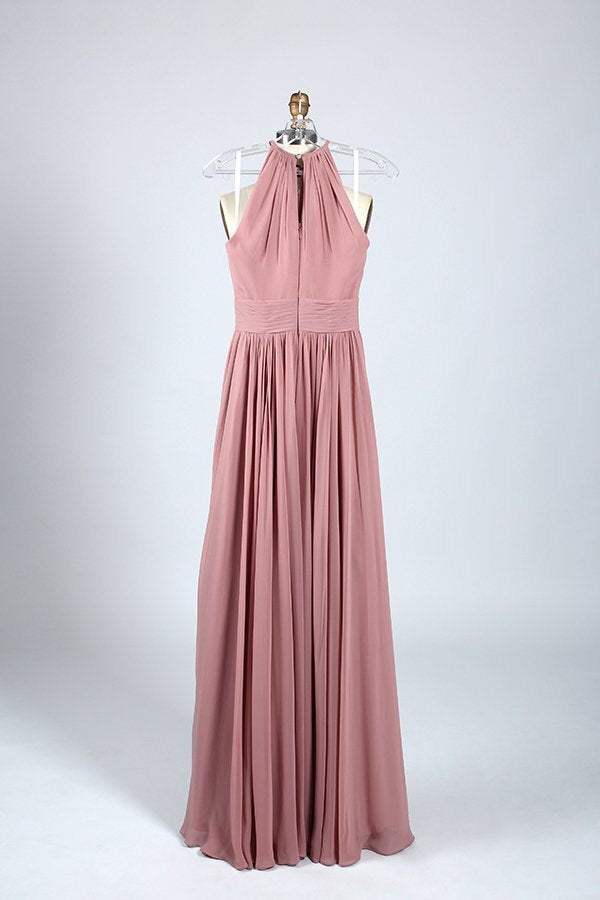 Blush Pink Jewel A-line Long Bridesmaid Dress with Keyhole