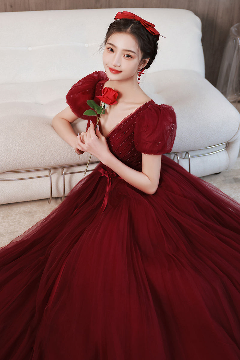 Burgundy Evening Dress Princess Burgundy A-line Tulle Long Formal Dress Dressesforparty Burgundy Evening Dress Princess Burgundy A-line Tulle Long Formal Dress Dressesforparty