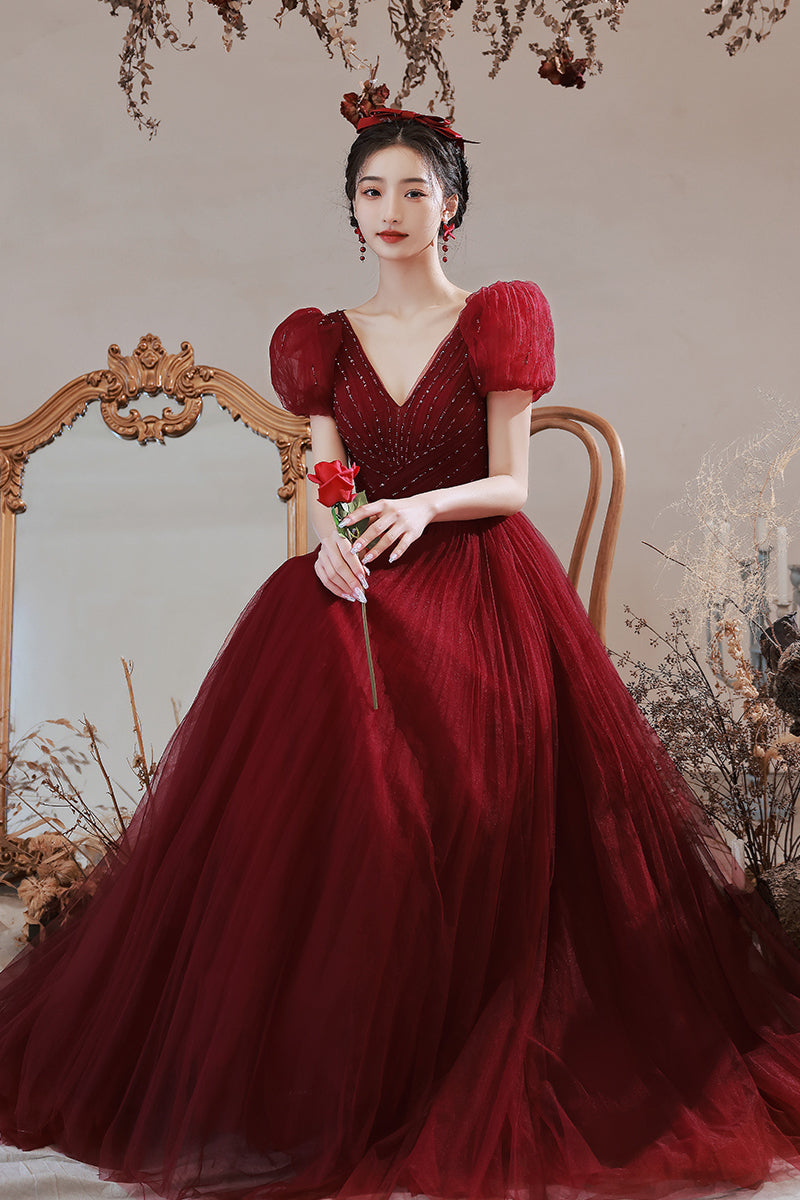 Princess Burgundy A-line Tulle Long Formal Dress Dressesforparty Princess Burgundy A-line Tulle Long Formal Dress Dressesforparty