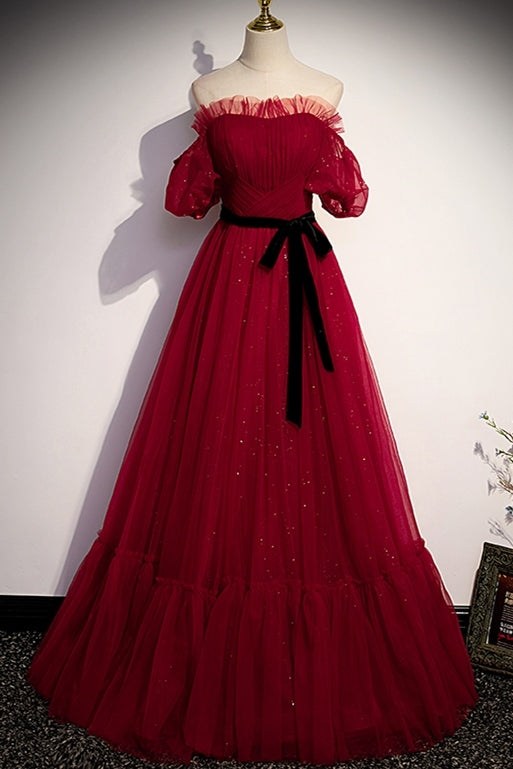 Off the Shoulder Red Long Formal Gown 