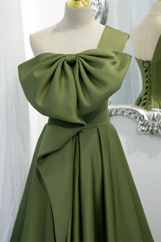 One Shoulder Green Bow Long Formal Dress Dressesforparty One Shoulder Green Bow Long Formal Dress Dressesforparty