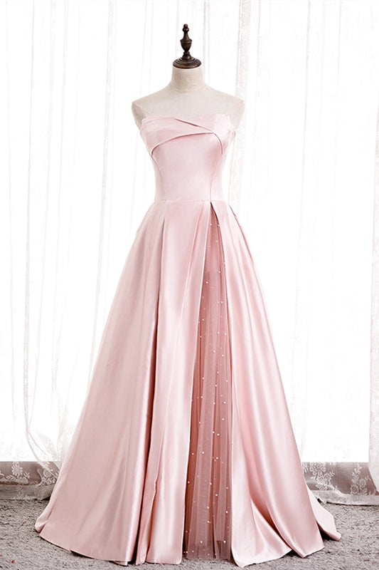 Strapless Pink A-line Satin Long Formal Dress Dressesforparty Strapless Pink A-line Satin Long Formal Dress Dressesforparty