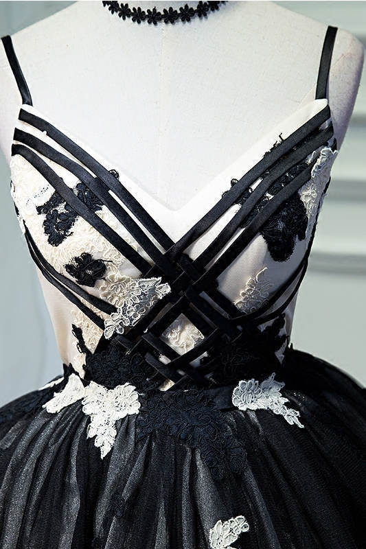 Straps A-line Black Party Dress with Lace Up Back