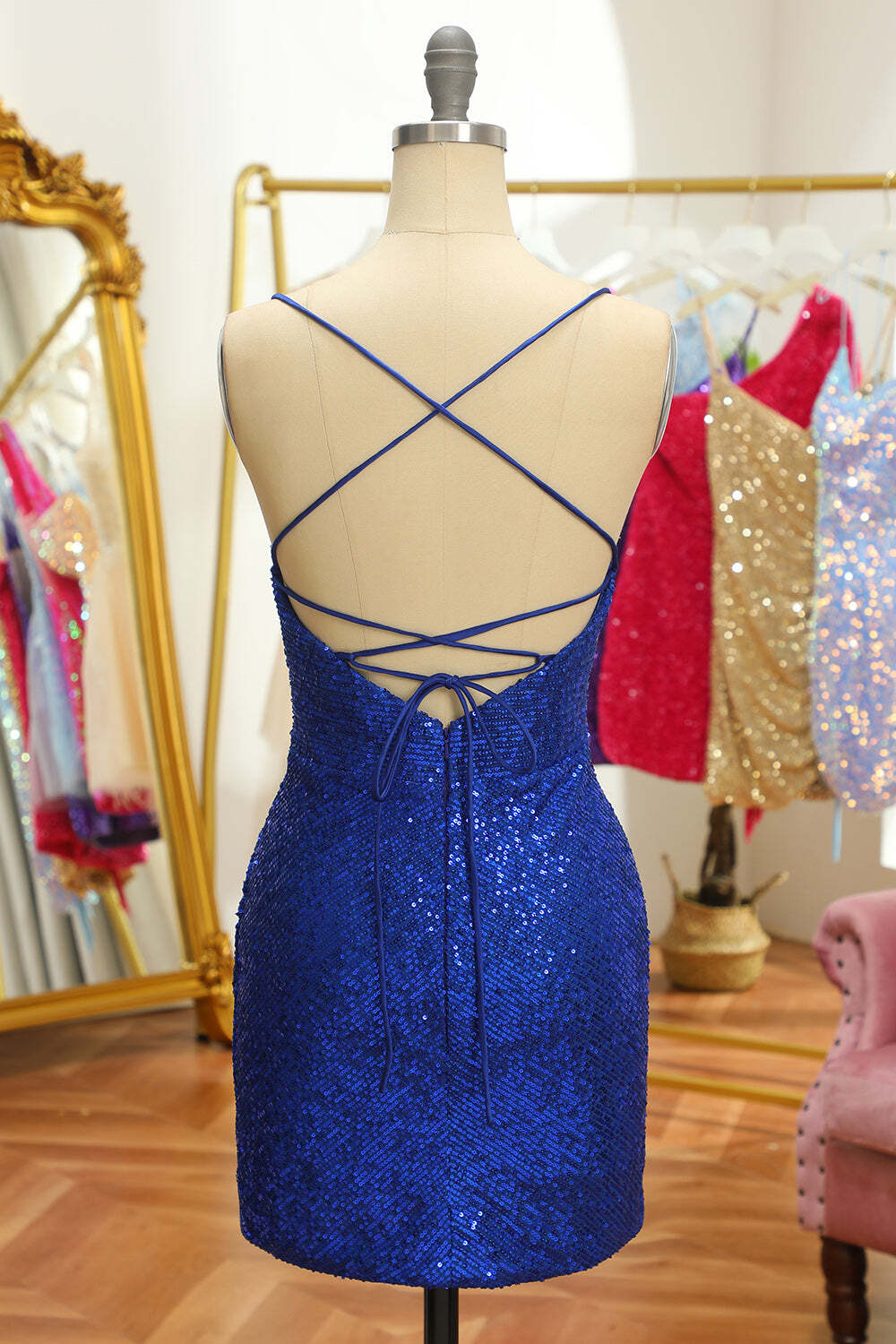 Glitters Royal Blue Sequin Tight Mini Party Dress