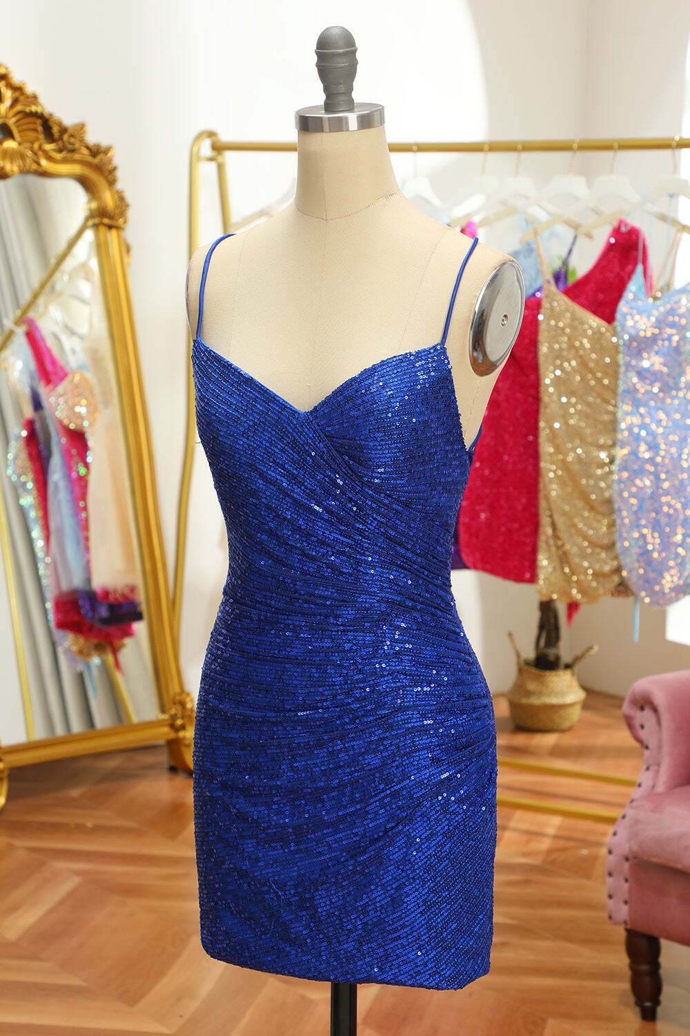 Glitters Royal Blue Sequin Tight Mini Party Dress