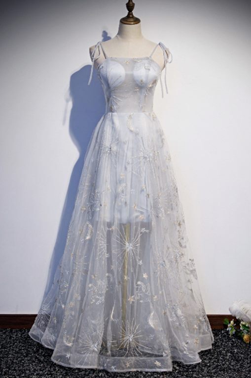 A-line Grey See through Party Dress