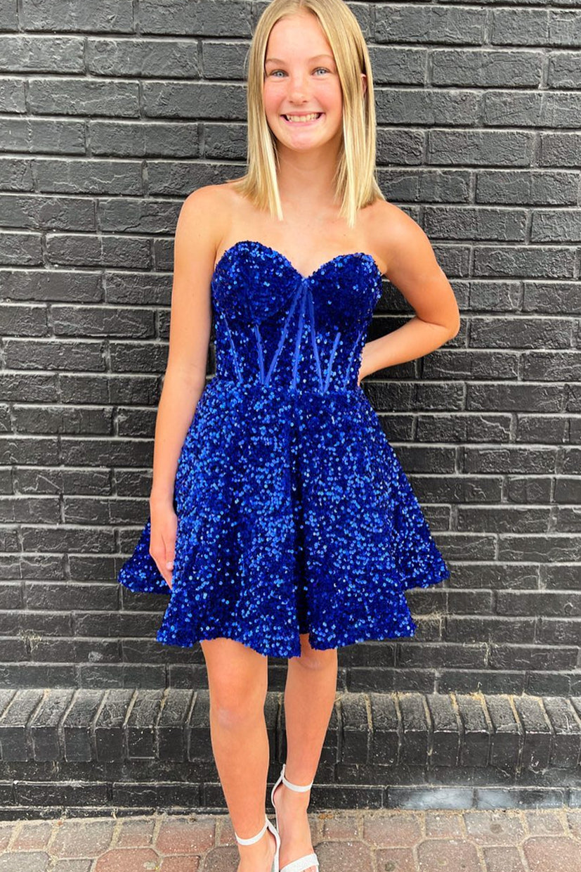 Sweetheart Royal Blue Sequin A-line Short Party Dress
