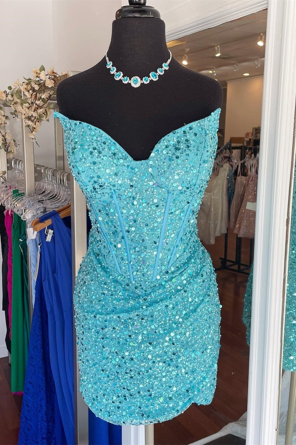 Strapless Blue Sequin Bodycon Mini Party Dress Dressesforparty Strapless Blue Sequin Bodycon Mini Party Dress Dressesforparty