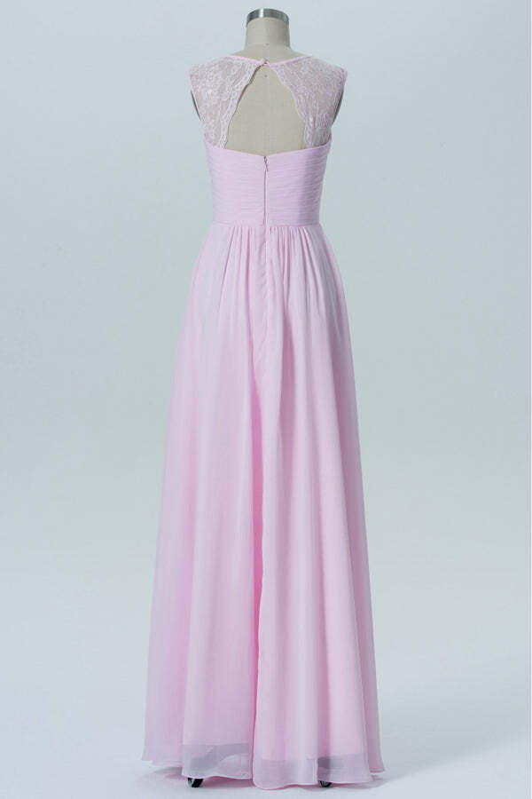 Pearl Pink Chiffon A-line Long Bridesmaid Dress
