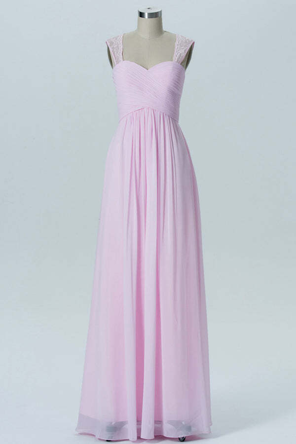 Pearl Pink Chiffon A-line Long Bridesmaid Dress