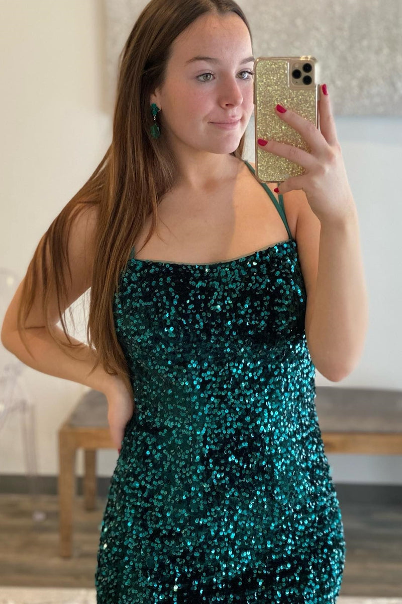 Sparkle Green Sequin Mermaid Long Prom Dress with Slit