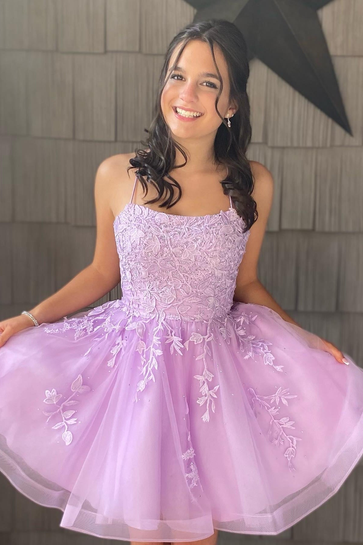 Lavender Lace Appliques A-line Short Homecoming Dress