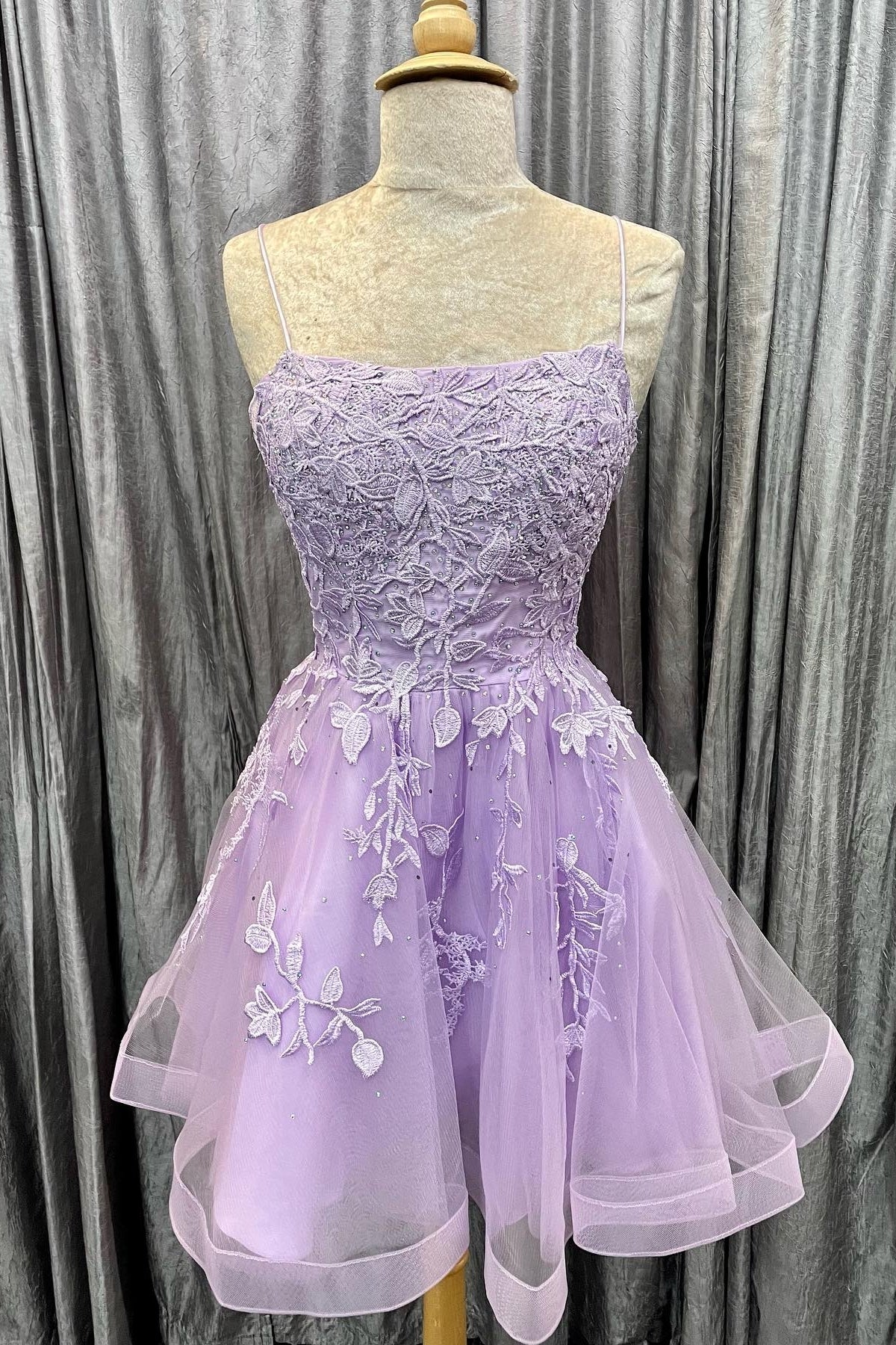 Lavender Lace Appliques A-line Short Homecoming Dress – Dressesforparty