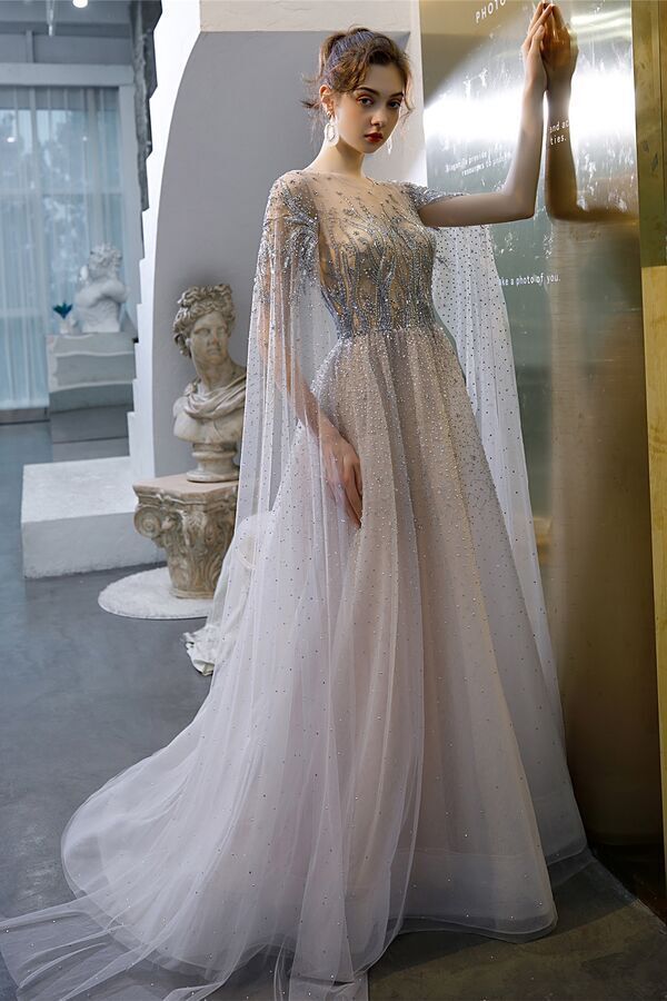 Luxrurious A-line Diamonds Long Queen Dress with Shawl