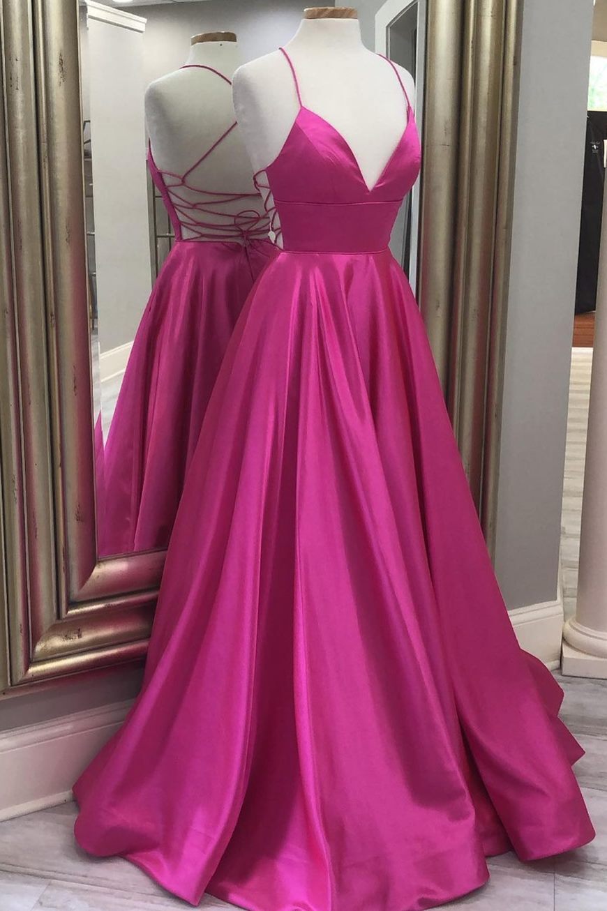 Simple Hot Pink A-line Long Prom Dress