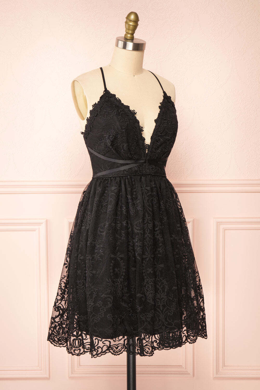 Black Lace Straps A-line Short Party Dress