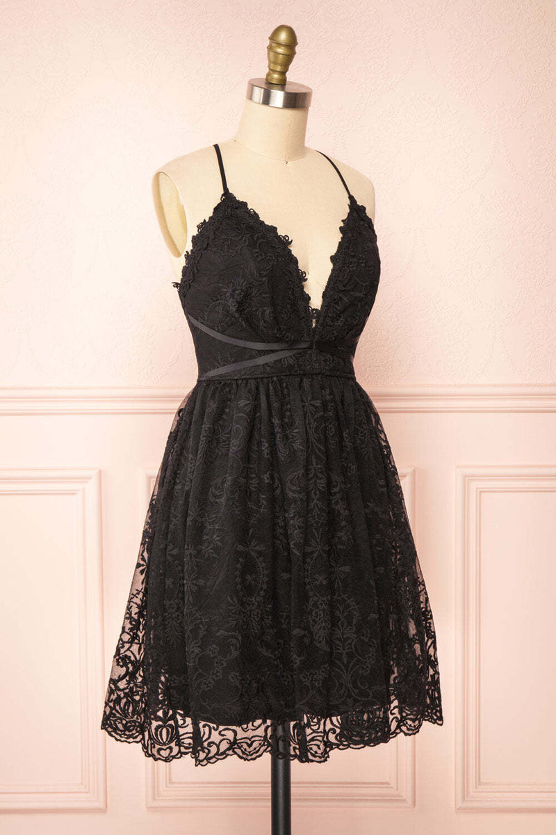 Black Lace Straps A-line Short Party Dress