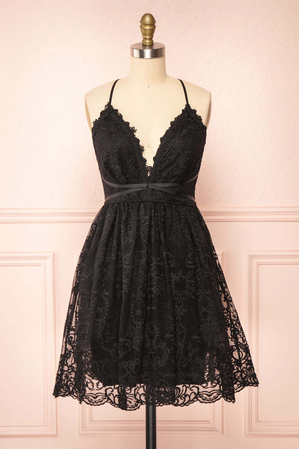 Black Lace Straps A-line Short Party Dress