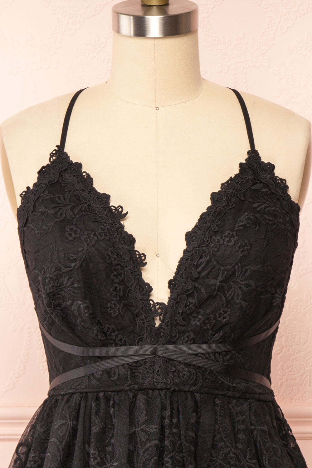 Black Lace Straps A-line Short Party Dress