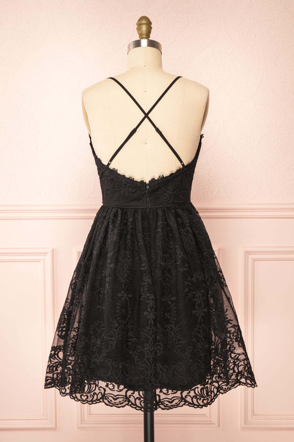 Black Lace Straps A-line Short Party Dress