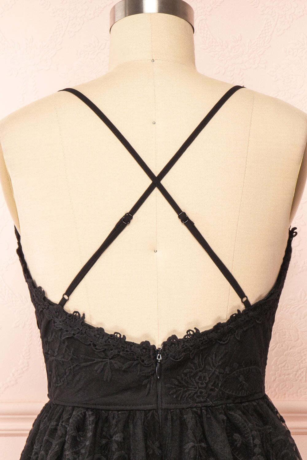 Black Lace Straps A-line Short Party Dress