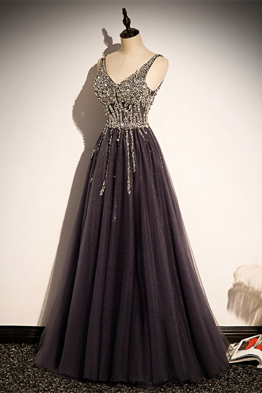 Classic A-line Brown and Silver Sequins Formal Dress