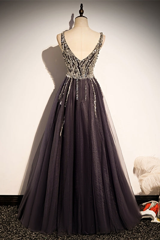 Classic A-line Brown and Silver Sequins Formal Dress