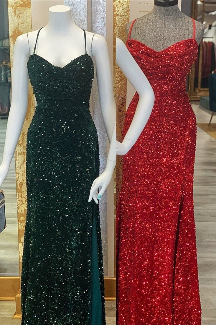 Sparkle Dark Green Sequin Mermaid Long Prom Dress