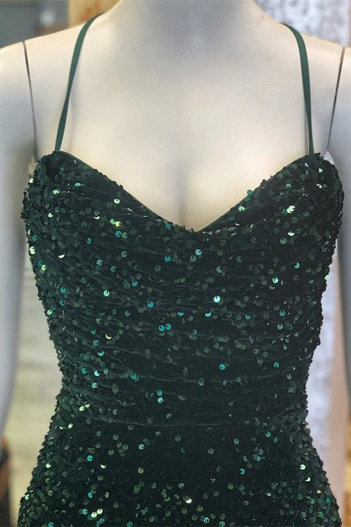 Sparkle Dark Green Sequin Mermaid Long Prom Dress