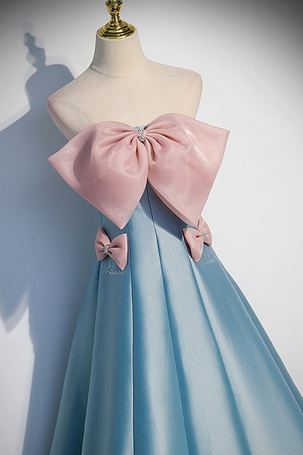 Princess Blue Satin and Pink Bow Long Dress – Dressesforparty