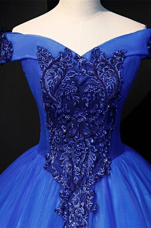 Off the Shoulder Royal Blue Long Ball Gown 